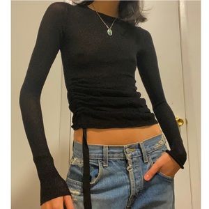 black adjustable long sleeved mesh helmut lang top